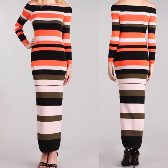 LAST ONE Off the shoulder, stripe, maxi dress. - Picture 2 of 4